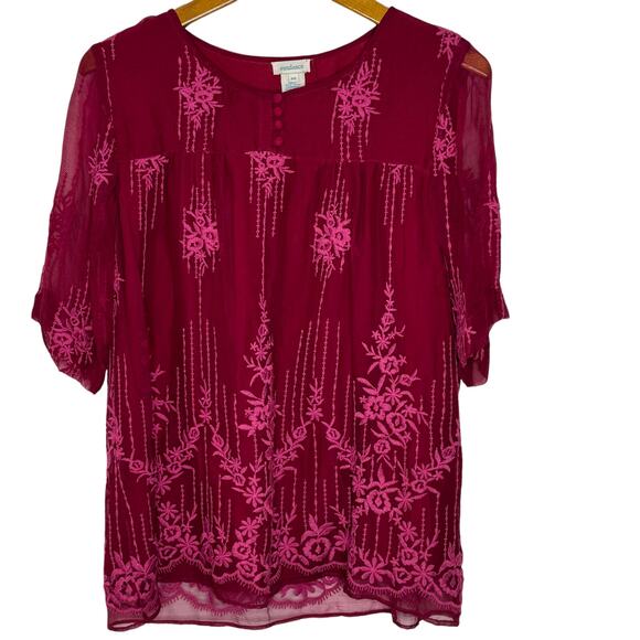 Sundance embroidered sheer sleeve top - Picture 1 of 10